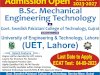 Admission B.SC MECHANICAL ENGINEERING TECHNOLOGY Affiliated With UET LAHORE AT GSPCT GUJRAT CAMPUS